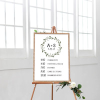 Wedding Timeline Simple Wreath - Chalkboard Sign (18x24)