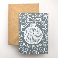 Christmas Ornament (Dusty Blue)- Folded Holiday Cards and Envelopes Set (12 Pack)