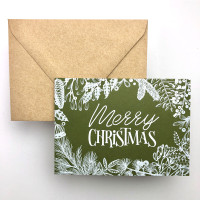 Rustic Christmas (Jellybean Green) - Folded Holiday Cards and Envelopes Set (12 Pack)