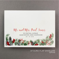 Christmas Greenery Holiday Full Guest Address Color Printed A7 Euro Flap Envelopes