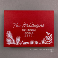 Rustic Christmas Holiday A7 Full Guest Address White Ink Printed A7 Euro Flap Envelopes