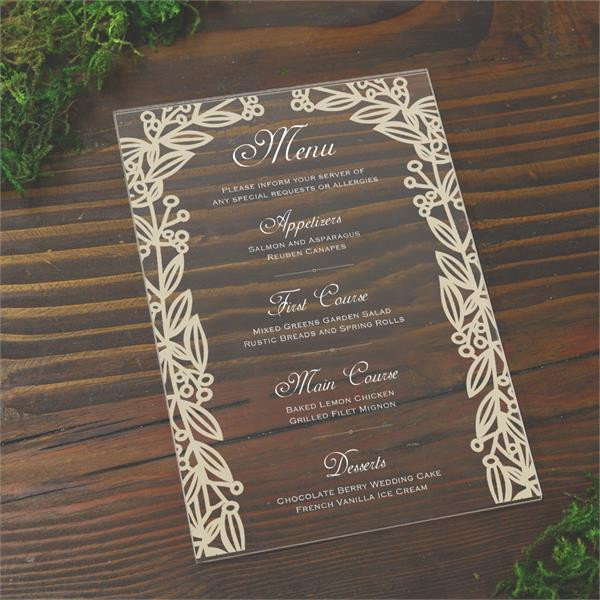 Golden Vines 5x7 Acrylic Menu - Cards & Pockets