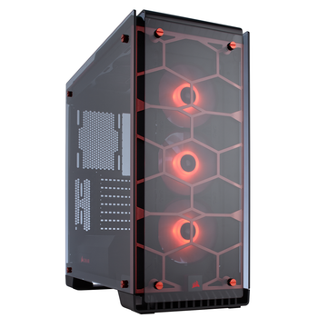 CORSAIR CRYSTAL SERIES 570X RGB FULLY TEMPERED GLASS GAMING ATX MID-TOWER CASE - WITH 3 X SP120 RGB FAN, BUILT-IN LED CONTROLLER - RED