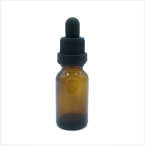Amber Glass Bottle (15ml) with Black PIPETTE Eye-Dropper Caps