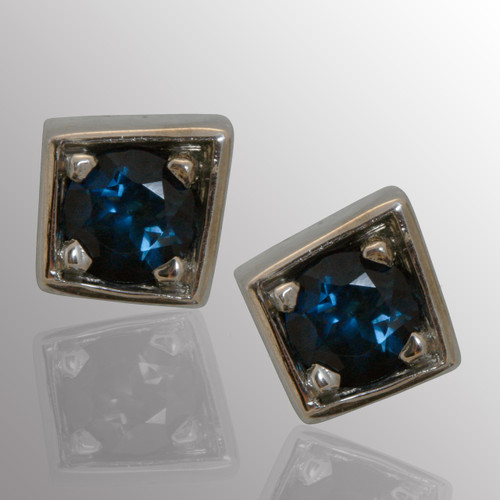 14K white gold stud earrings with 1/3ct. sapphire.  4.5X4.5mm. 