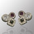 14K white gold stud earrings with 1/5ct. diamond and amethyst.  5.5X5.5mm.