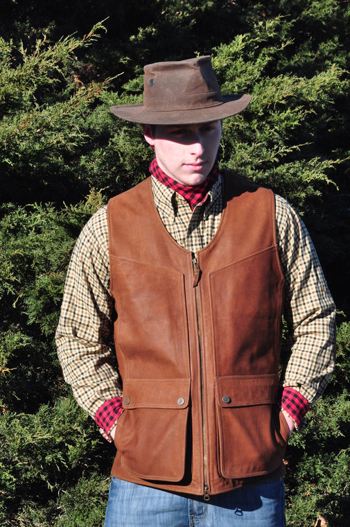 Waxed Buffalo Leather Gladwin Vest - Chestnut