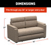 Lippert 2024044238
Sofa; Thomas Payne ®; Heritage Series; Rest Easy Sleeper; 62 Inch Length x 35 Inch Width x 37 Inch Height Overall; 50 Inch Width x 20 Inch Depth Sitting Surface; 19 Inch Seating Height; 50 Inch Width x 71 Inch Depth Sleeping Surface; Seating For 2; Dellmead; Polyester Woven Upholstery With Foam Cushion; Foam Cushion