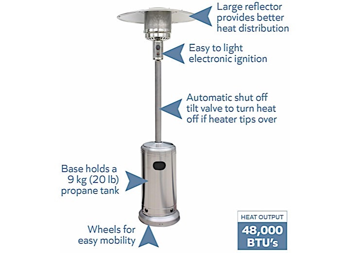 Blue Sky Outdoor Living Stainless Steel Gas Outdoor Patio Heater – 48,000 BTU - PHG8732SS