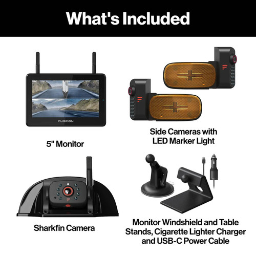 Furrion Vision RV Backup Camera System 5’’ Monitor Side Cameras Rear Sharkfin Camera - Exterior Truck Parts