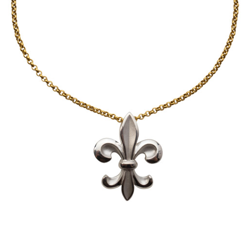 True 925 Sterling Silver Fleur de lis Pendant Necklace for Men on 14k gold filled chain - necklace product view