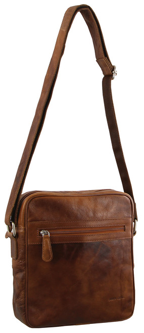 PIERRE CARDIN RUSTIC LEATHER BAG - COGNAC