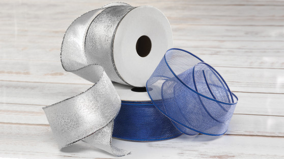 SILVER AND BLUE WIRE RIBBON - SET OF 2