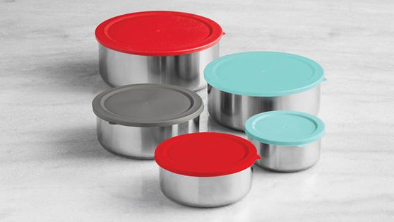 STAINLESS STEEL BOWLS W/LIDS - SET OF 5