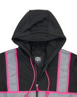 Women's Black Reflective Safety Hooded Sweatshirt - Hood Women's Black Reflective Safety Hooded Sweatshirt - Hood