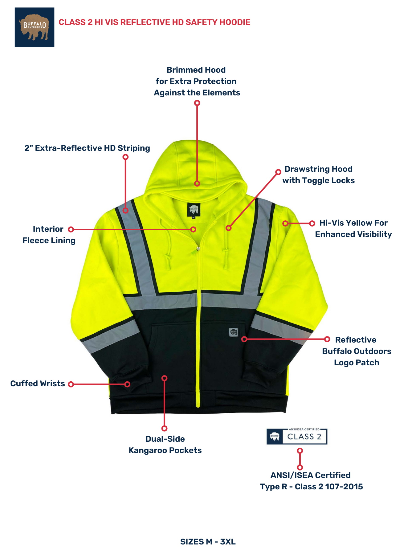 Buffalo Outdoors® | Class 2 Hi Vis Reflective HD Safety Hoodie