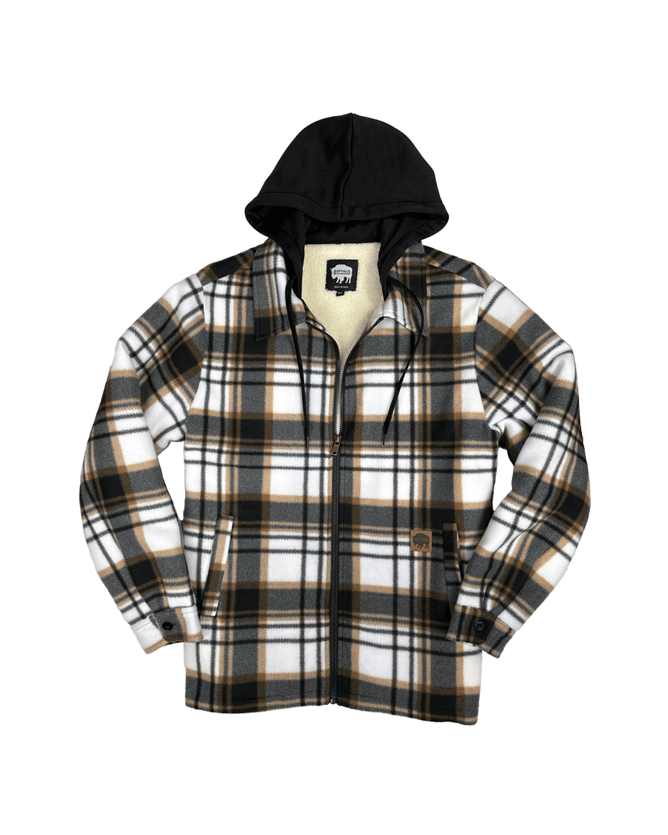 Hood Fleece Lined Buffalo Plaid Jacket Mens Flannel Jacket Men's