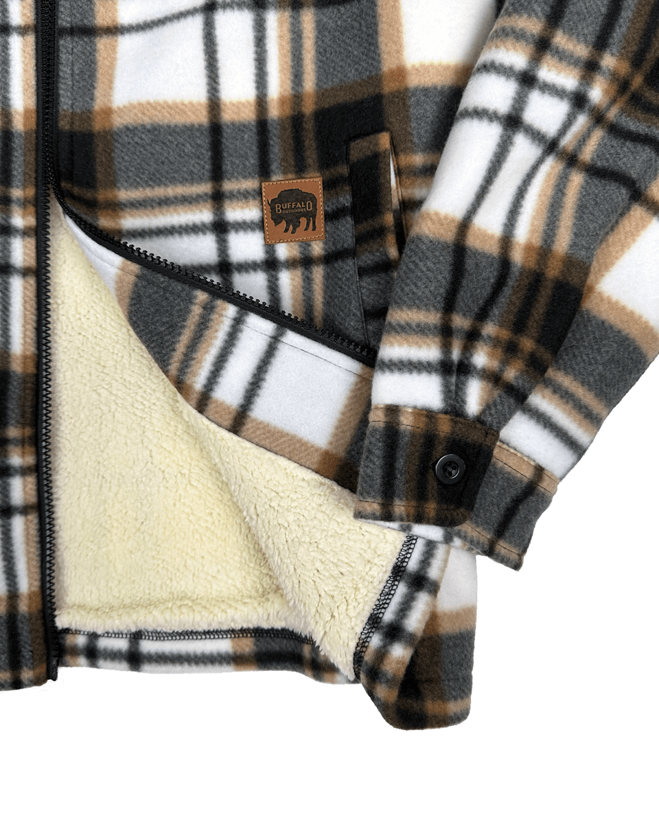 Sherpa Lined Black Plaid Jacket Womens Fleece Plaid Long Coats