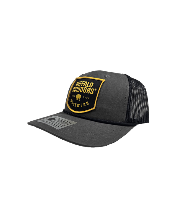 Woven Color Patch Trucker Hat - Charcoal