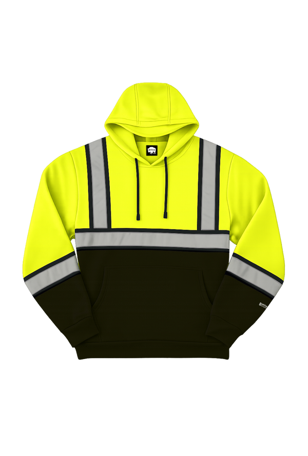 Buffalo Outdoors® Workwear Men’s Hi Vis Safety Pullover Hooded Sweatshirt - Font