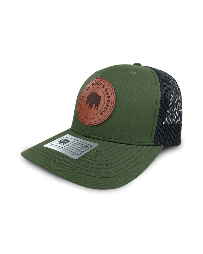 Buffalo Outdoors® Workwear Circle Patch Trucker Hat- Green/Black Side