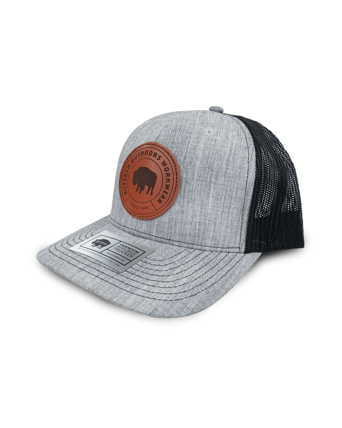 Buffalo Outdoors® Workwear Circle Patch Trucker Hat - Heather Grey/Black Side