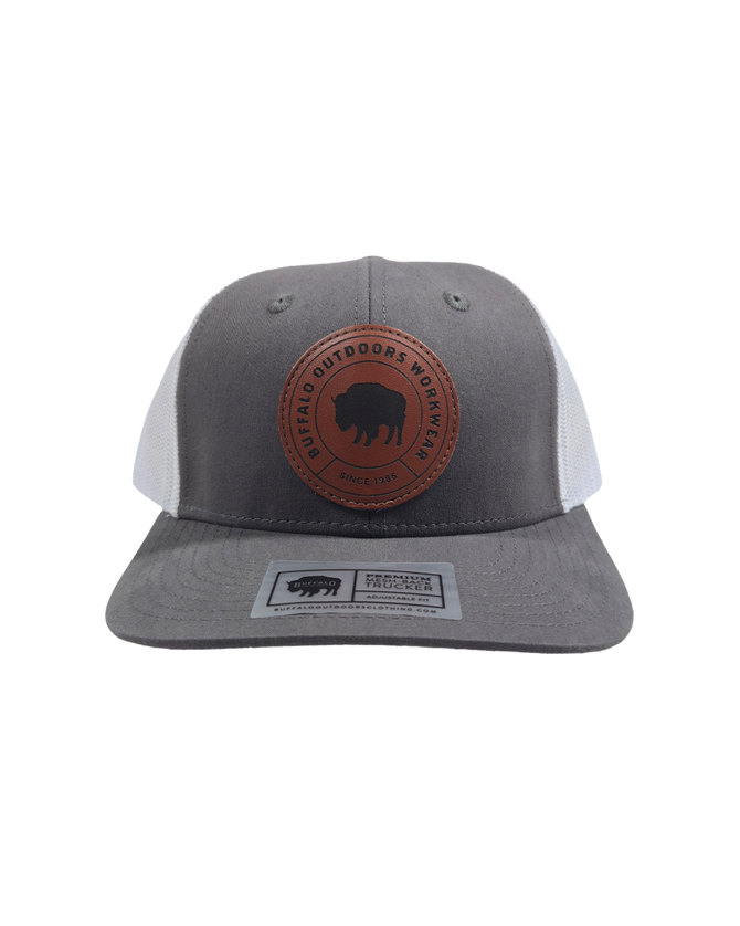 Buffalo Outdoors® Workwear Circle Patch Trucker Hat - Charcoal/White Front