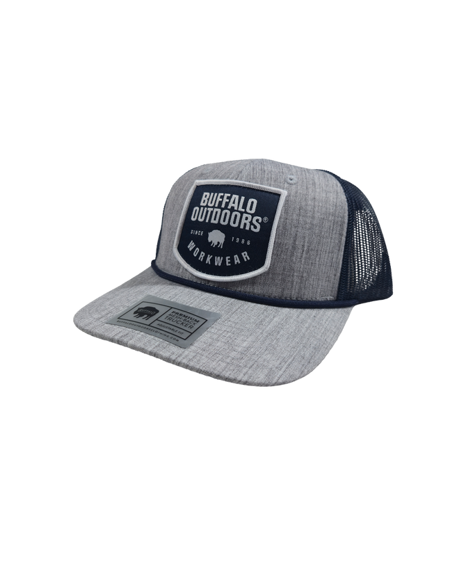 Woven Color Patch Trucker Hat - Heather Grey/Navy