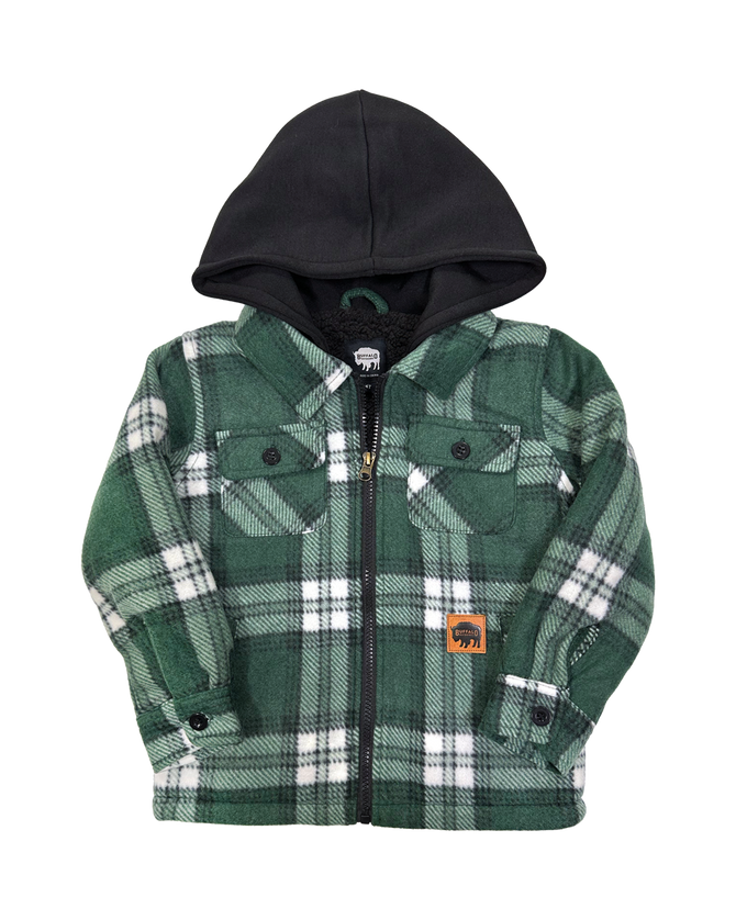 Kid's Sherpa Lined Fleece - Green Plaid - Main