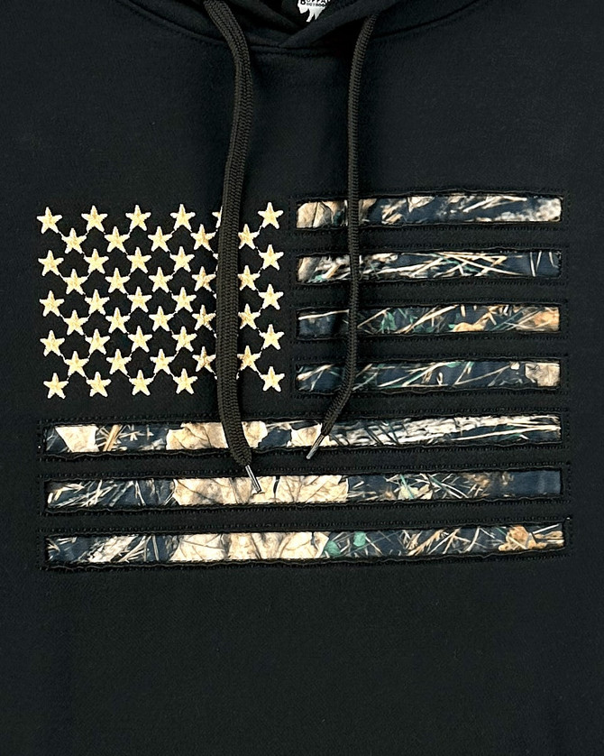 Buffalo Outdoors® American Flag Hooded Sweatshirt - 716300CL - Black/Camo - Flag
