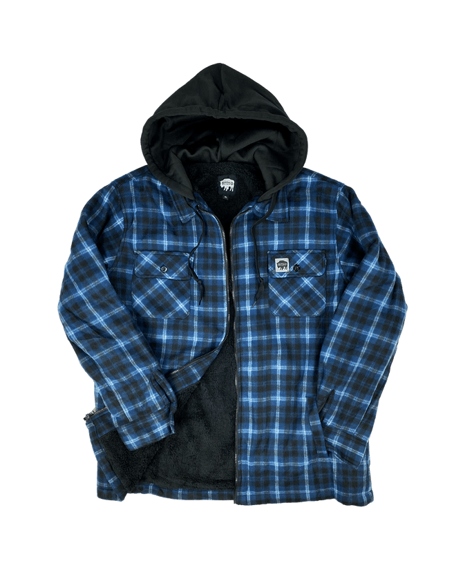Sherpa Lined Hooded Fleece - Blue Plaid - Front