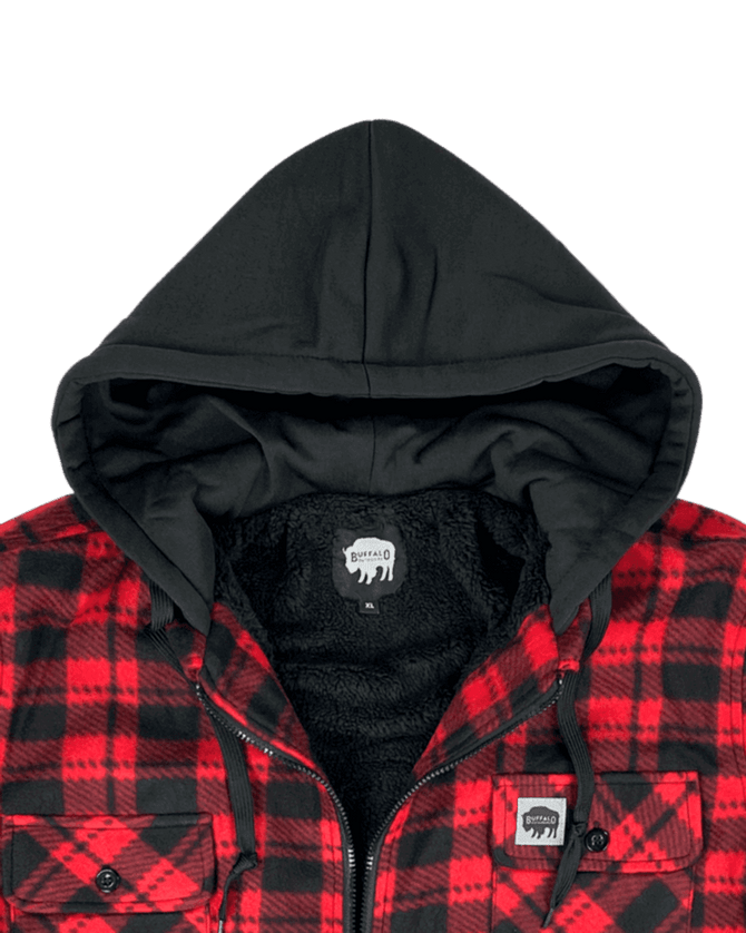 Sherpa Lined Hooded Fleece - Red Plaid - Hood