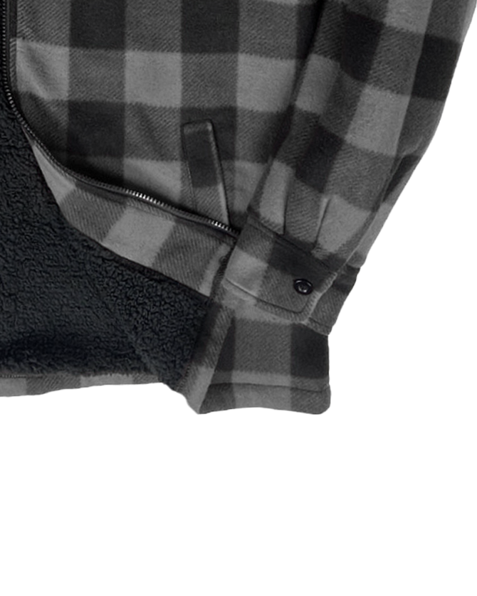 Sherpa Lined Hooded Fleece - Grey Buffalo Plaid - Sleeve