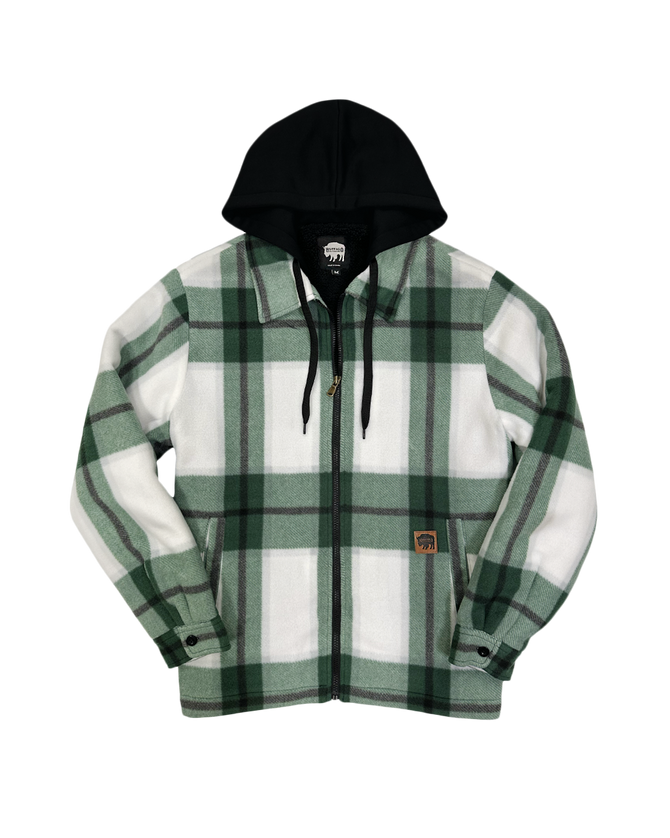 Women's Plaid Sherpa Lined Fleece - Forest Green/Cream Plaid - Main