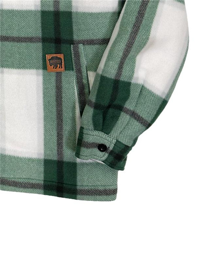 Women's Plaid Sherpa Lined Fleece - Forest Green/Cream Plaid - Pocket