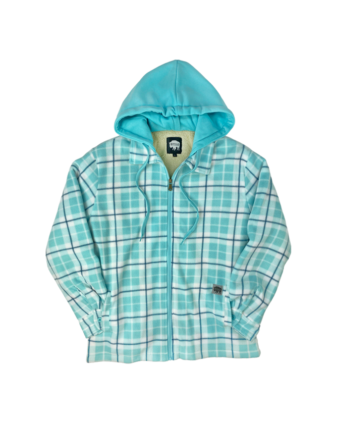 Women's Plaid Sherpa Lined Fleece - Teal Plaid - Main