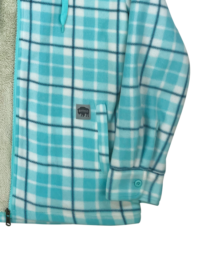 Women's Plaid Sherpa Lined Fleece - Teal Plaid - Pocket