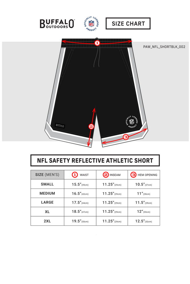NFL Safety Reflective Athletic Short - Size Guide