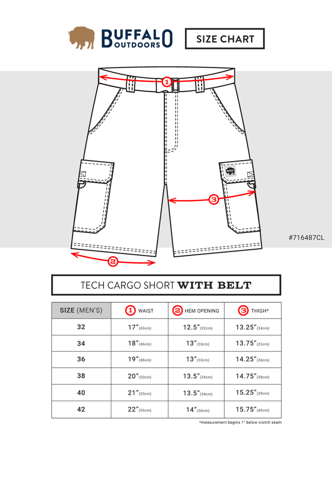 Men's Tech Cargo Short with Belt - Size Guide