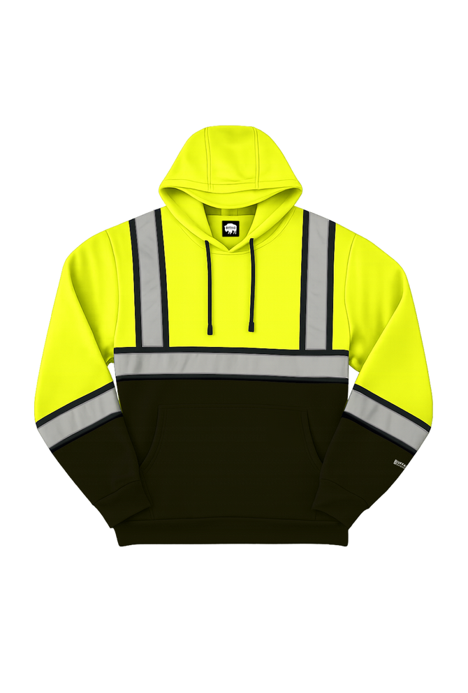 Buffalo Outdoors® Workwear Men’s Hi Vis Safety Pullover Hooded Sweatshirt - Font