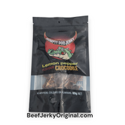 Experience exotic tastes with our lemon pepper crocodile jerky, a zesty and refreshing choice.