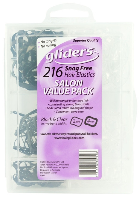 Gliders Snag Free Hair Elastic 216pc Value Pack - Black & Clear