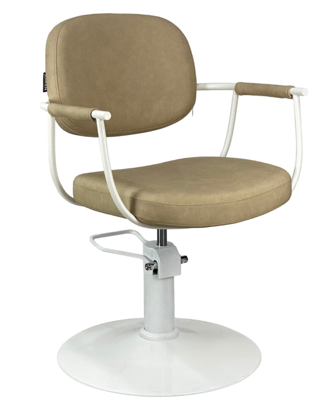 Maletti Chelsea Sand Upholstery - White Frame Styling Chair - Hydraulic