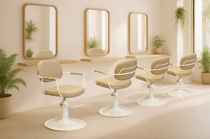 Maletti Chelsea Sand Upholstery - White Frame Styling Chair - Hydraulic
