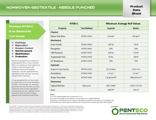 Penteco NT06-C - Nonwoven Geotextile Civil - Technical Data Sheet