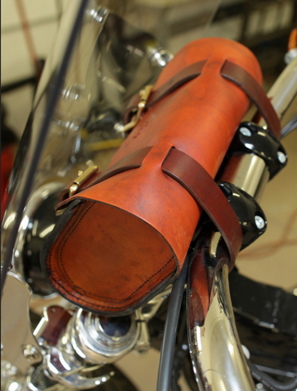Leather Tool Roll attached to a Harley Davidson motorcycle