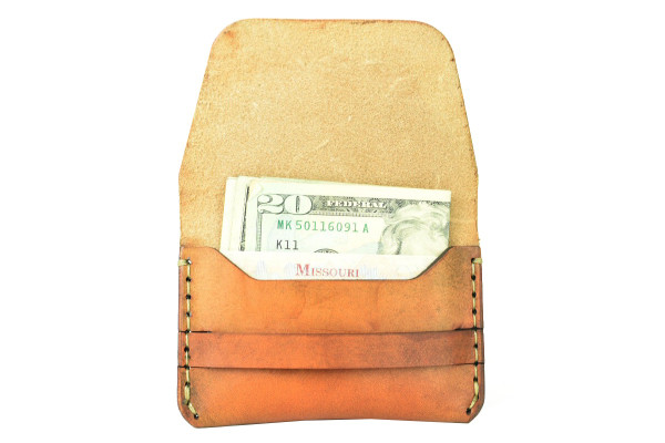 Tom Sawyer Leather Wallet open with cash