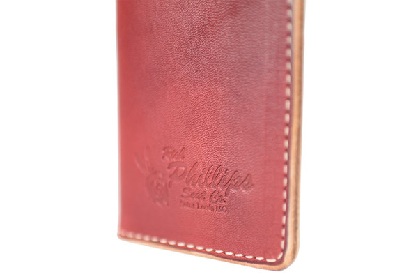Tom Sawyer Bi-Fold Wallet Red Herman Oak Leather Closeup View