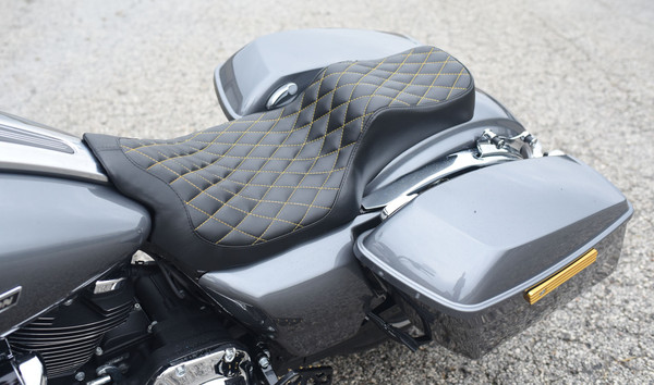 Leftside of touring seat on 2021 Road Glide