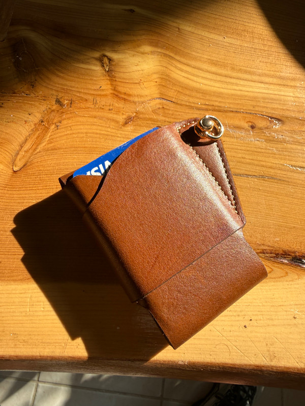 Handmade Leather Origami Biker Wallet with Braided Leather Lanyard (Tan)